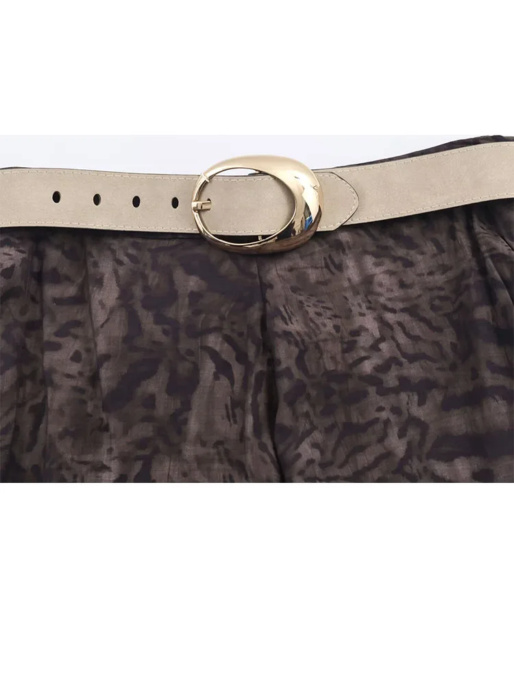 Hh mulher festa de verão magro saia longa nova moda zíper impressão cinto decoração casual saia plissada feminina elegante saia solta