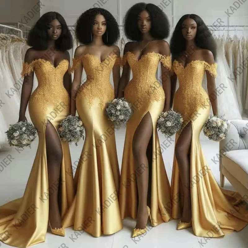 

Long Mermaid Golden Afrcian Bridesmaid Dresses abiti da damigella vestidos de boda para fiestas