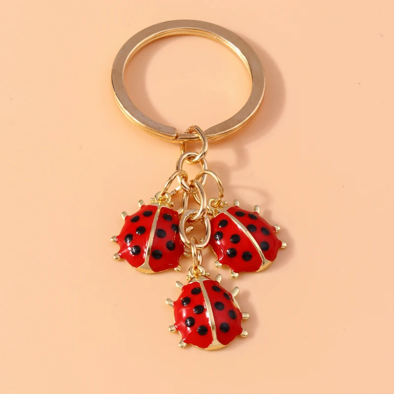 Cute Enamel Ladybug Keychain Animal Keyring Pendants for Car Key Holder Women Girls Handbag Accessories DIY Jewelry Gift