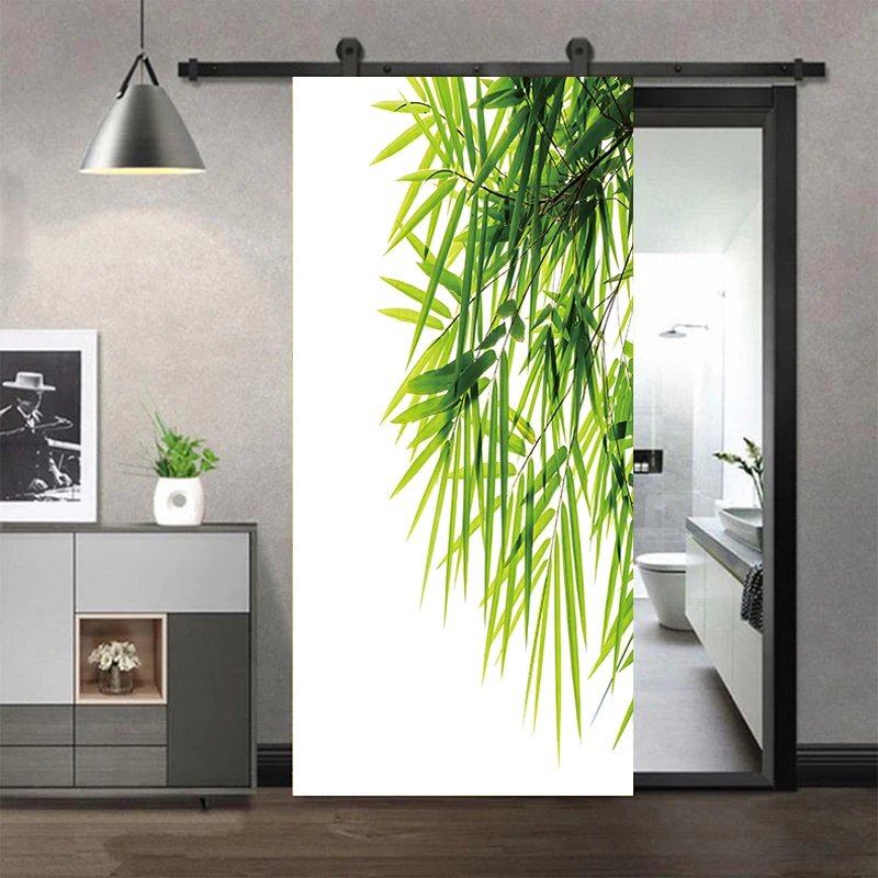 

Green Leaves Door Sticker Tropical Palm Leaf Door Decal Removable Natural Plant Mural Poster Wallpaper Living Room Bedroom Decor