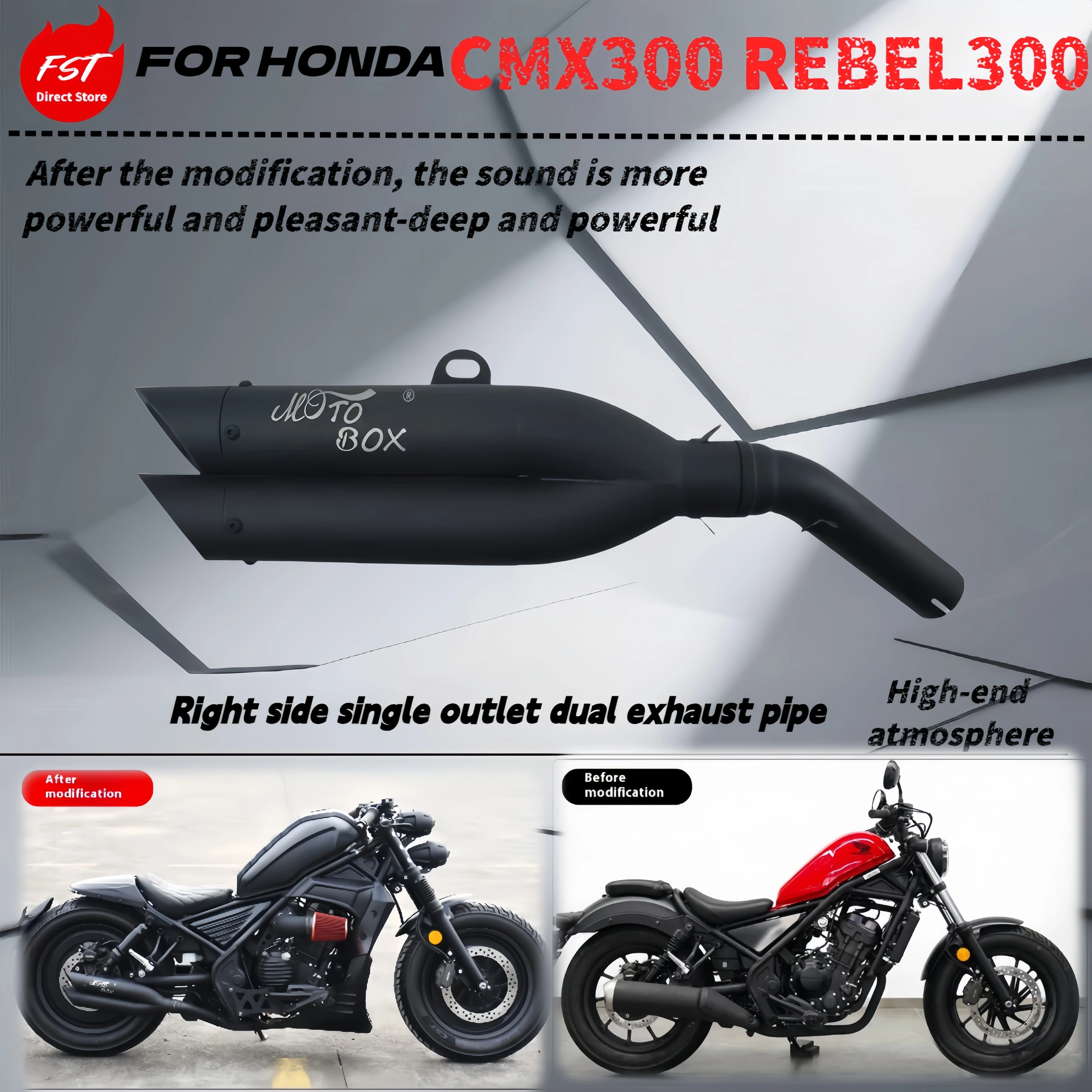

For Honda CMX300 modified VH dual exhaust pipe-RebeL300-the sound is rich and beautiful, full of power