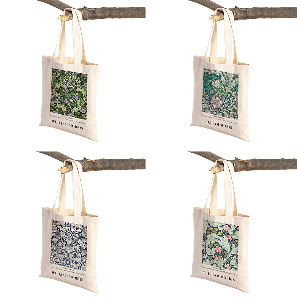 William Morris Tulip Lily Flower Vintage Handbag Foldable Cloth Women Shopper Bag Harajuku Style Linen Tote Lady Shopping Bags