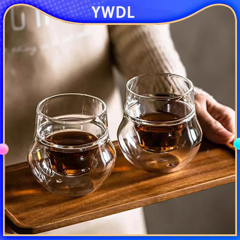 YWDL 2/4pcs Double Wall Borosilicate Glass Cup Set Heat Resistant Espresso Coffee Cup Set Creative Brandy Wine Teacup 120/130ml