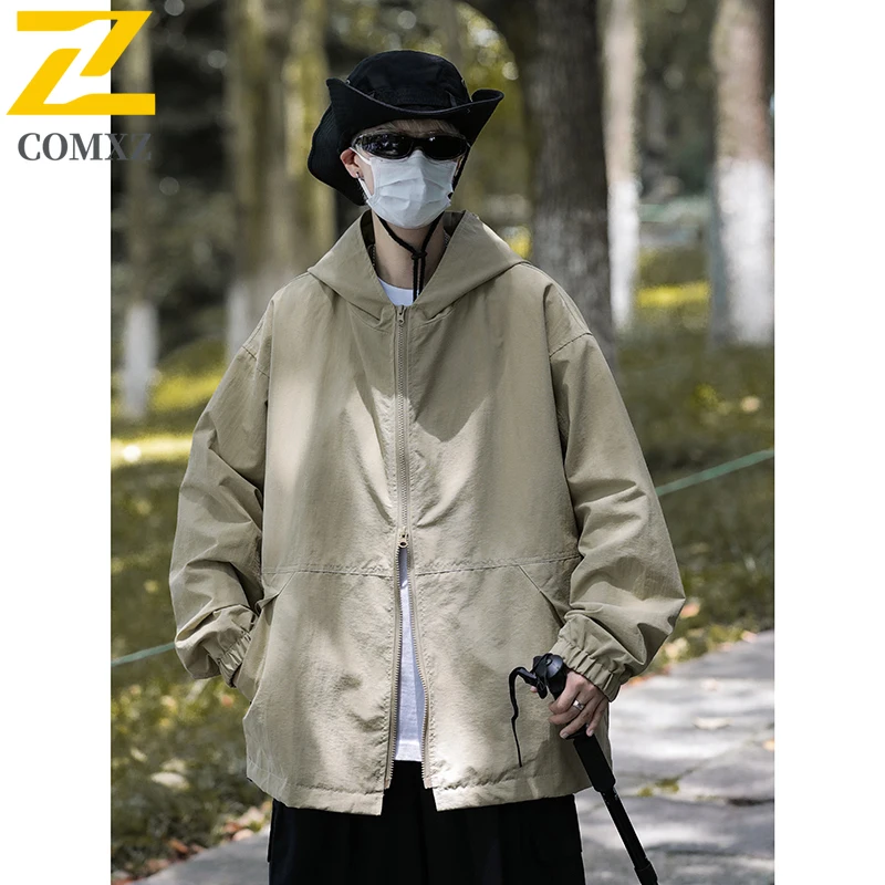 

New Spring Thin Charge Jacket Lightweight Breathable Hooded Waterproof Quick Drying Jacket Casual Fashion Solid Color Men's Wear