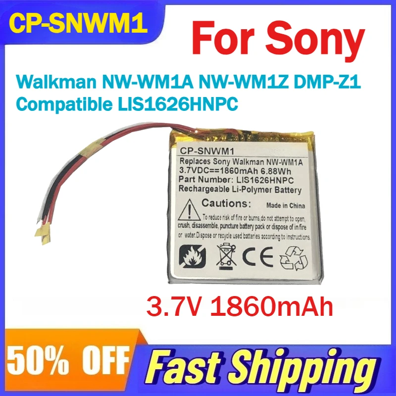 3.7V 1860mAh CP-SNWM1 Battery For Sony Walkman NW-WM1A NW-WM1Z DMP-Z1 MP3 Compatible LIS1626HNPC Rechargeable Batteries