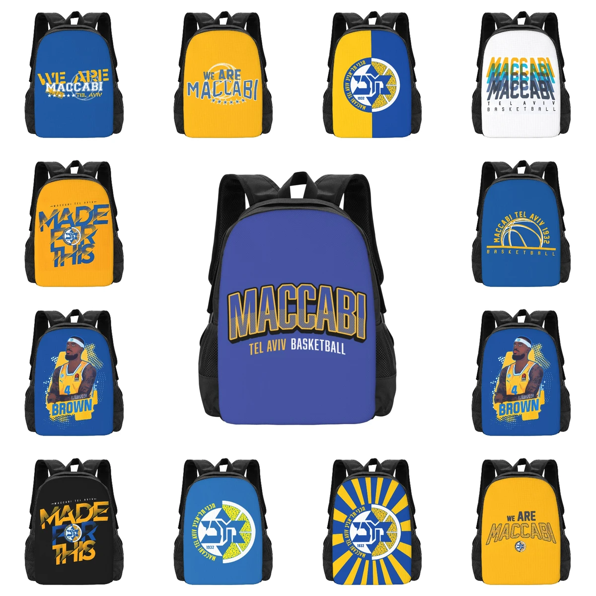 Maccabi Tel Aviv Basketball Travel Laptop Backpack, Business College School Computer Bag Gift for Men & Women