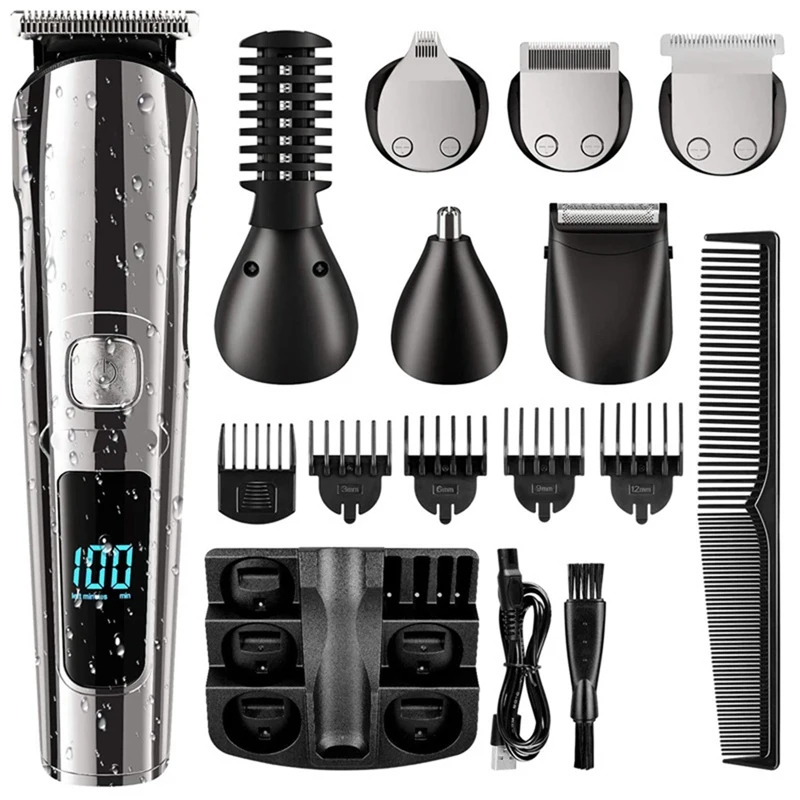 

SANQ Men's Beard Trimmer Cordless Hair Clipper Waterproof Body Nose Ear Facial Cutting Shaver USB Rechargeable LED Display