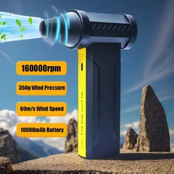 Ventilador Turbo Jet elétrico com motor sem escova, poderoso soprador de poeira, ventilador turbo violento de alta velocidade, USB recarregável, 160000 RPM, 10000mAh