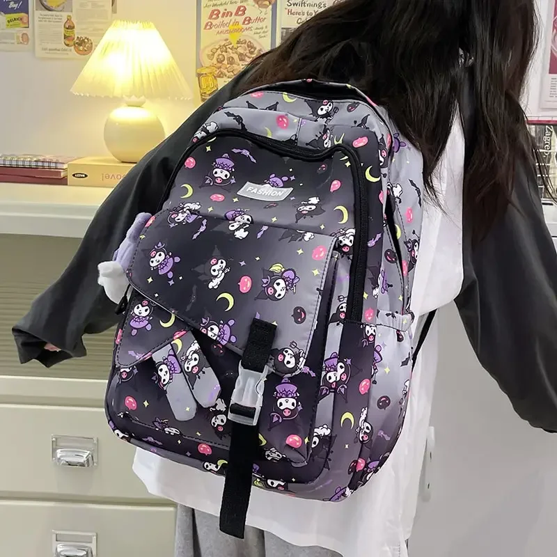 Sanrioed Anime Kuromi Cute Large Capacity Backpack Stationery Organizer Student Schoolbags Cartoon Children Shoulder Bag Gift