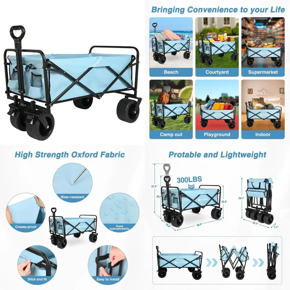 Carro de jardín plegable con ruedas todo terreno para exteriores, camping, deportes, compras y jardinería - Portab resistente de 300 libras