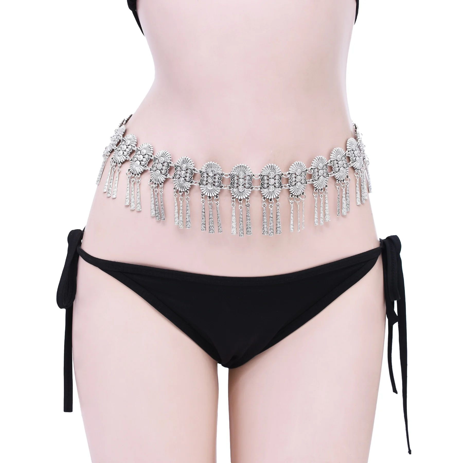 

Bohemian Vintage Silver Alloy Carved Tassel Geometry Waist Chain For Women Body Belly Chain Ethnic Tribal Jewelry Accessories