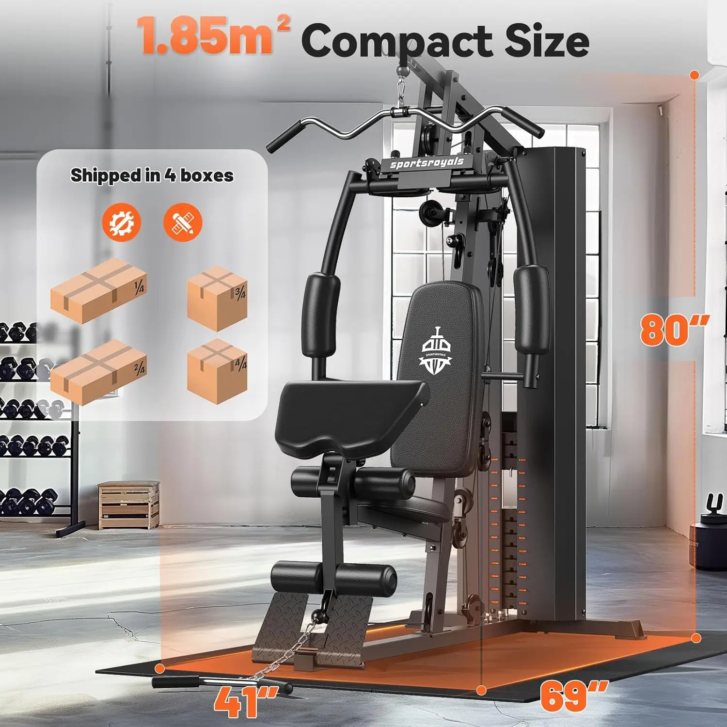 Equipamento multifuncional de ginástica doméstica, estação de treino com pilha de peso de 154LBS, equipamento de exercício completo