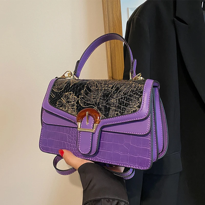 Mini Small Square Bag Luxury Purple Shoulder Bag For Women Crocodile Pattern Crossbody Bag Soft Top Handle Tote Designer Handbag