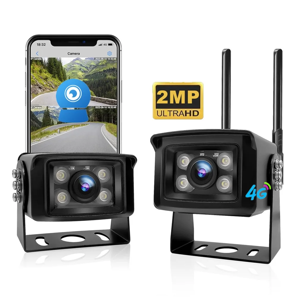 Truck 3G/4G Sim Card Truck Security Outdoor Camera RV Camper Trailer Caravan Sound Light Alarms Remote Surveillance Dual Cameras