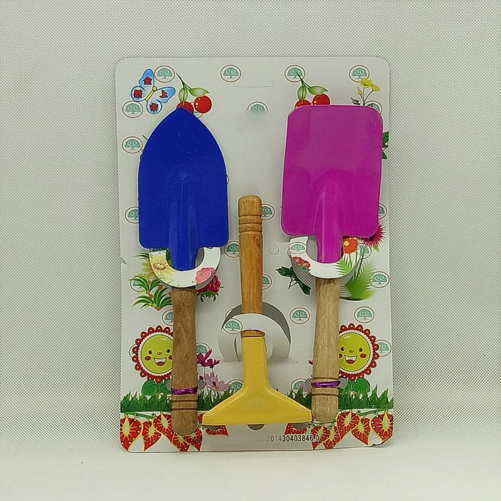 Juego de herramientas de jardinería para niños, 3 uds., mango de madera resistente de Metal, paleta de tamaño seguro, rastrillo, pala, herramientas de jardín para niños