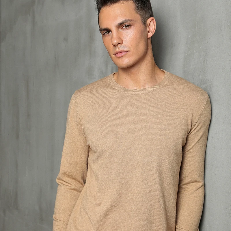 

Spring Autumn New Style Men's Thin round Neck Pullover Cashmere Knitted Loose Knitwear Pure Color Base Layer Large Size Sweater