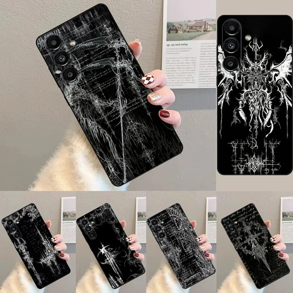 Cyber Sigil Cross Phone Case For Samsung S24,23,22,30,21,10,9,Ultra,Plus,Lite,FE,Soft Silicone Black Cover