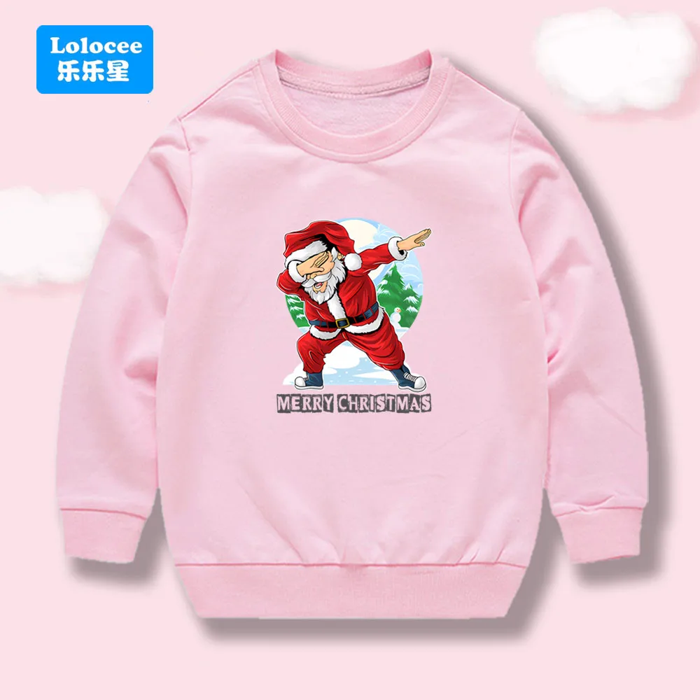 Merry Christmas Santa Claus Design Girls' Sweatshirt Casual Crewneck Streetwear Kids Fashion Clothing Cotton Clothes SDLL1