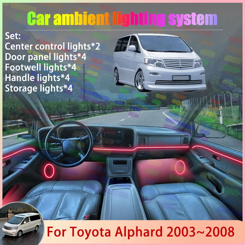 

For Toyota Alphard AH10 MK1 2003~2008 2004 2005 2/18 in 1 Car Atmosphere Light Lamp RGB Shade Ensemble Streamer Atmosphere Set