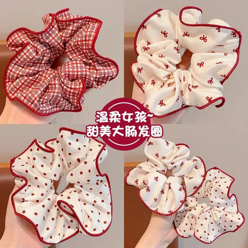 2025 Moda Czerwone kropki Scrunchies Bawełniana kokardka Motyl Opaska do włosów Sznury Dziewczyny Kawaii Elastyczne opaski do włosów Białe nakrycia głowy wróżki — zdjęcie 3