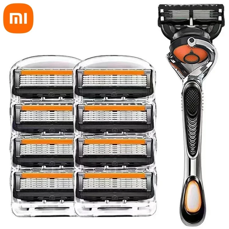 XIAOMI Shaving Razor Five Layer Blade Manual Razor Blade Men's Face Razor Vintage Beard Blade 8 Blade Razor Holder Shaver Sets