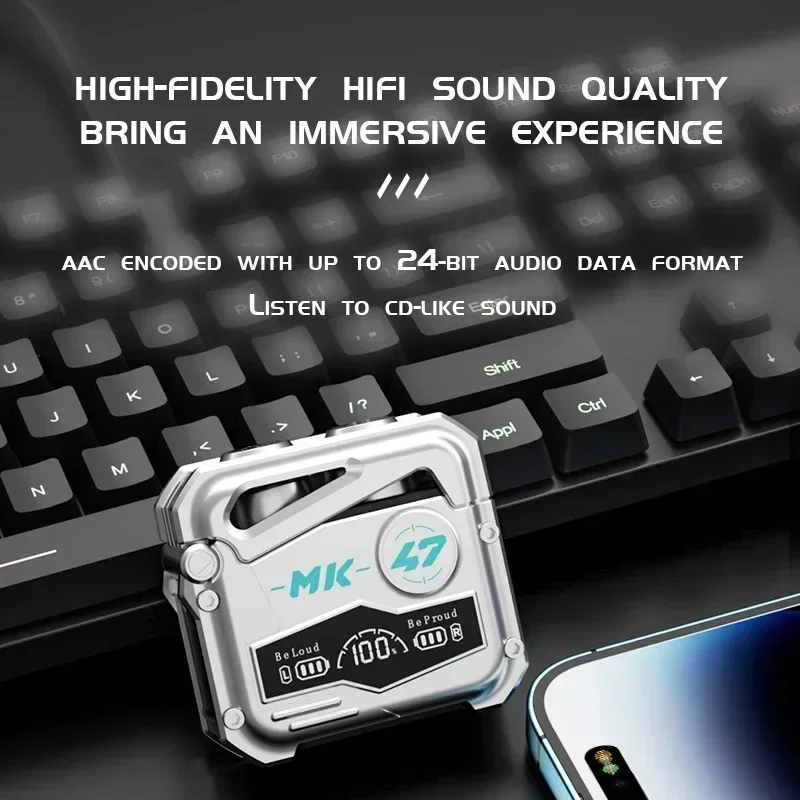 MK47 Fone de ouvido sem fio Bluetooth TWS Gaming Headphone à prova d'água com cancelamento de ruído Fones de ouvido esportivos com microfone