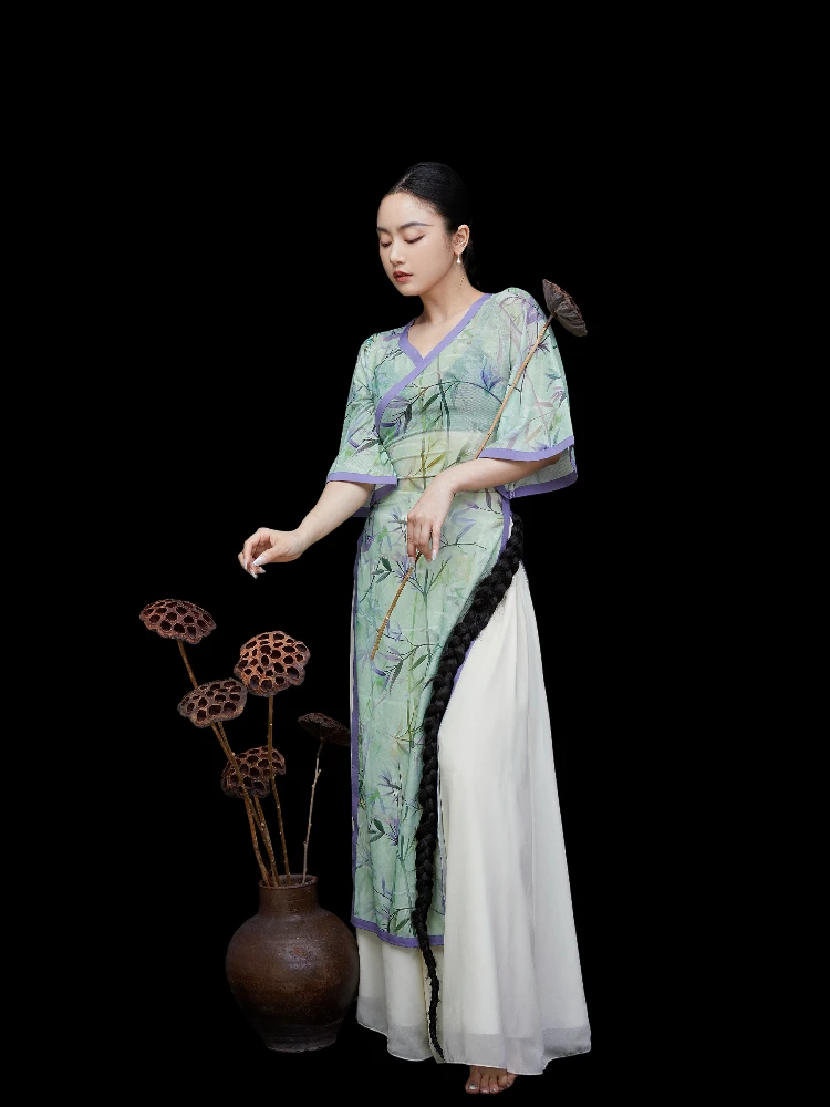 

Новый китайский сценический костюм для джазового танца, модифицированная эластичная сетка с разрезом средней длины, для похудения, женская мода