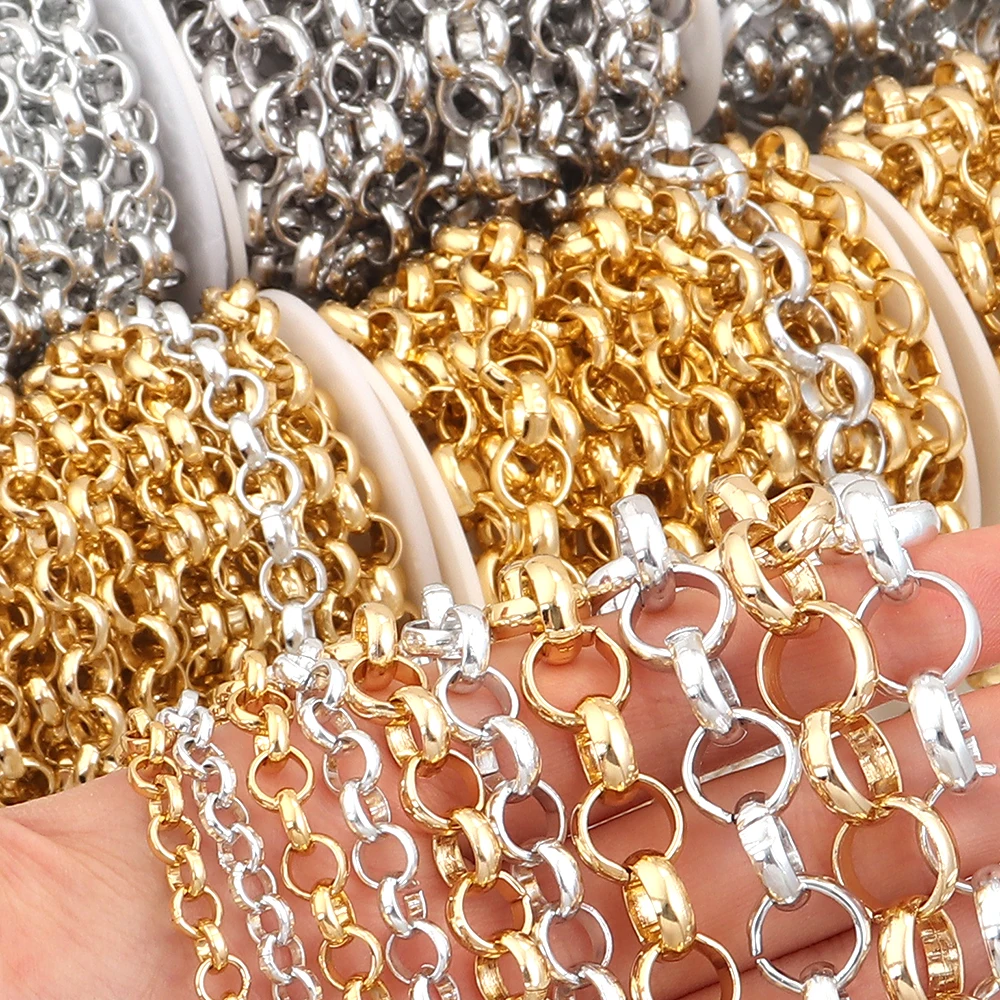 5 Yards/Rolle Aluminiumketten in Gold- und Silberfarbe, runde, gekreuzte Gliederkette für die Schmuckherstellung, DIY-Halskette, Armband, Zubehör