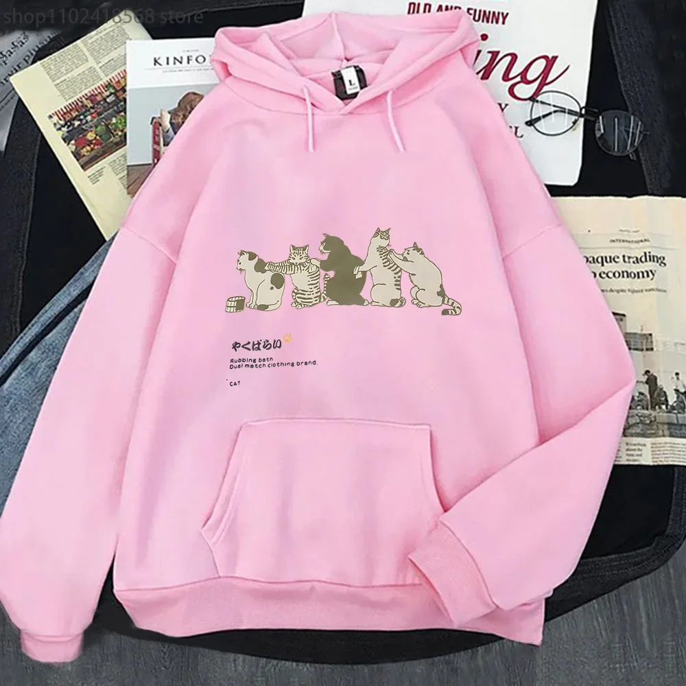 RETRO JAPANESE CAT BATH Hoodie Cute Cats Pritned Sweatshirt Cartoons Men Long Sleeve Casual Women Clothing Fleece Kpop Clothes