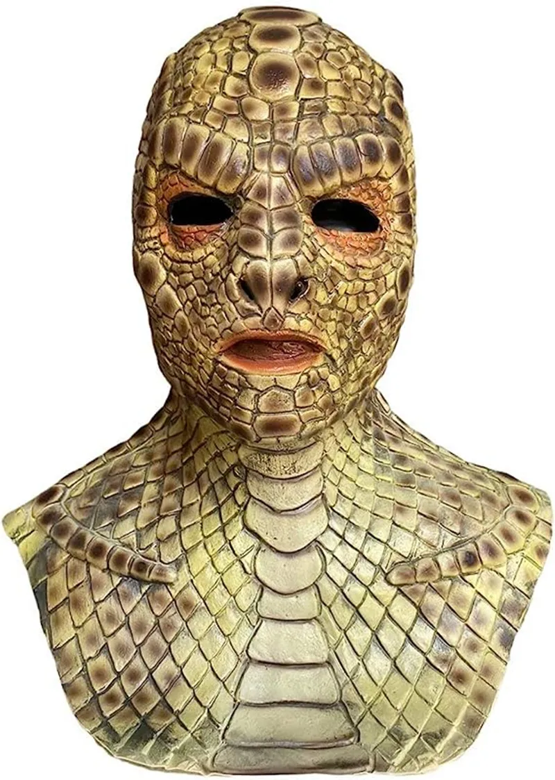 Rettile Snake Skin Mask with necklace Devil Demon Ghost Monster Full Head Latex Cosplay Mask puntelli adulto taglia unica