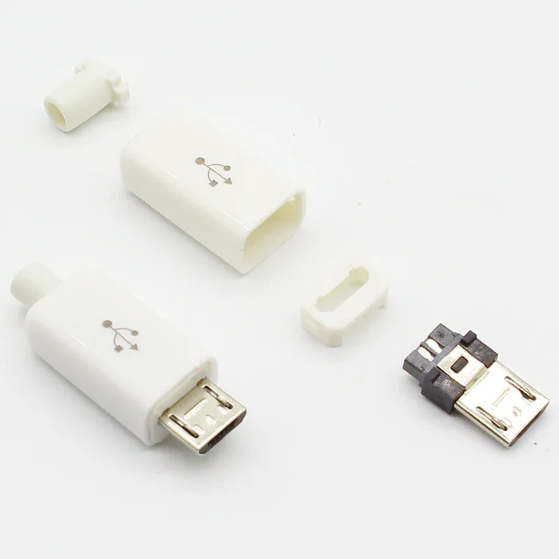 Conectores de enchufe macho tipo soldadura Micro USB 5 pines, cargador 5P, toma de carga trasera USB 4 en 1, blanco y negro, 10 unidades