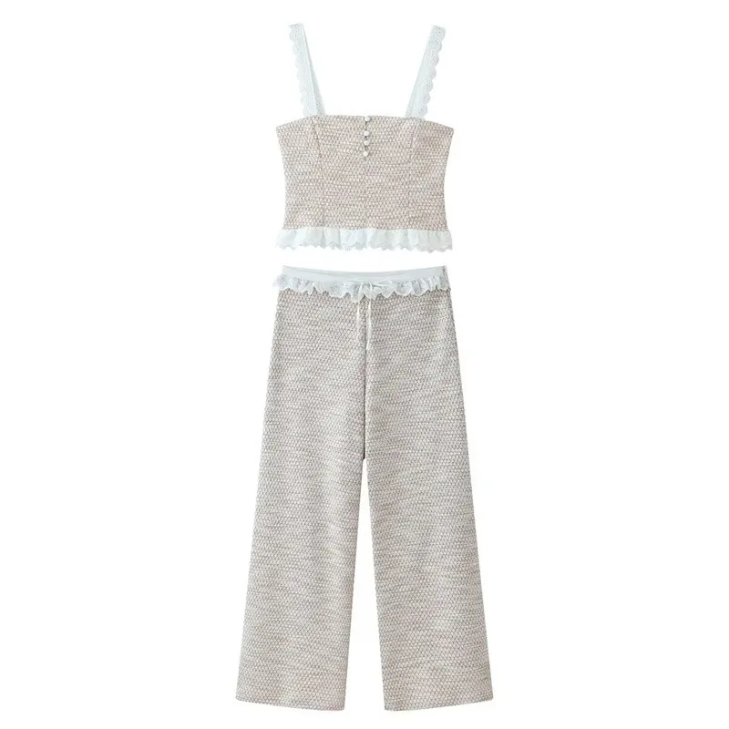 

Withered European And American Style Female Fashion Sexy Spicy Girl Patchwork Striped Top Pants New Two Piece Set Women's Suit
