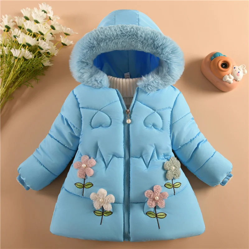 Baby Girls Padded Down Coats 2024 New Hooded Cute Clothing Children Fashion Winter Thickened Jackets Kids Casual Cotton Parkas