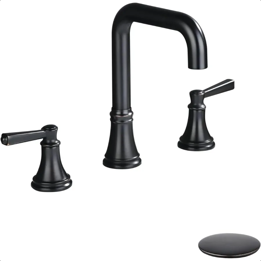 

Матовый черный смеситель с двойной ручкой, смеситель для ванной комнаты с тремя отверстиями, металлический всплывающий слив с водопроводной трубой