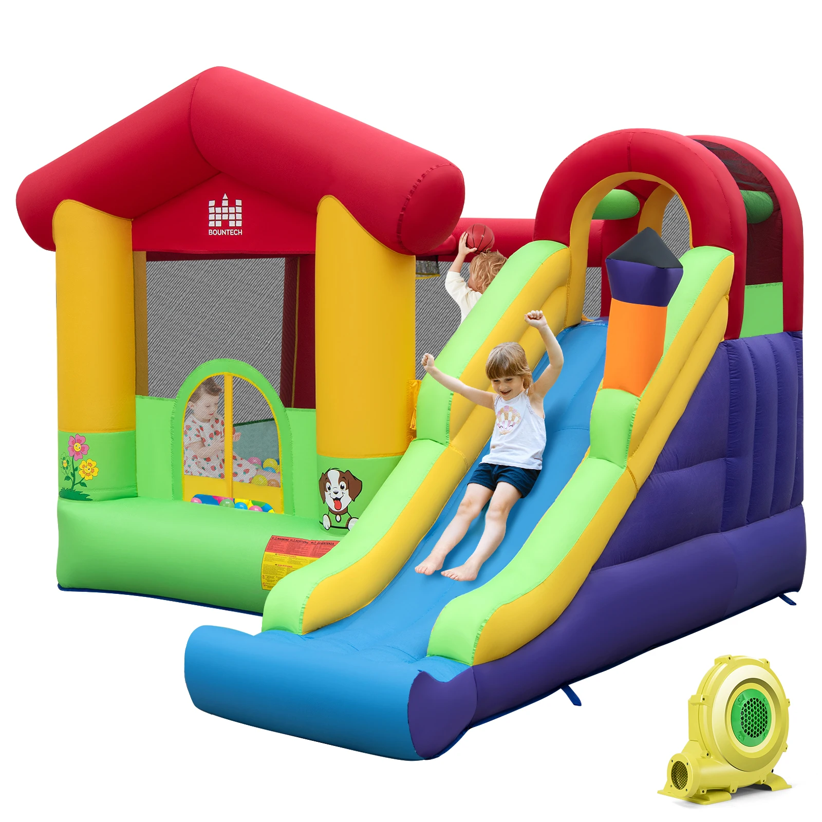 Inflatable Bounce Castle Kids Jumping House w/ Ocean Balls & 735W Air Blower