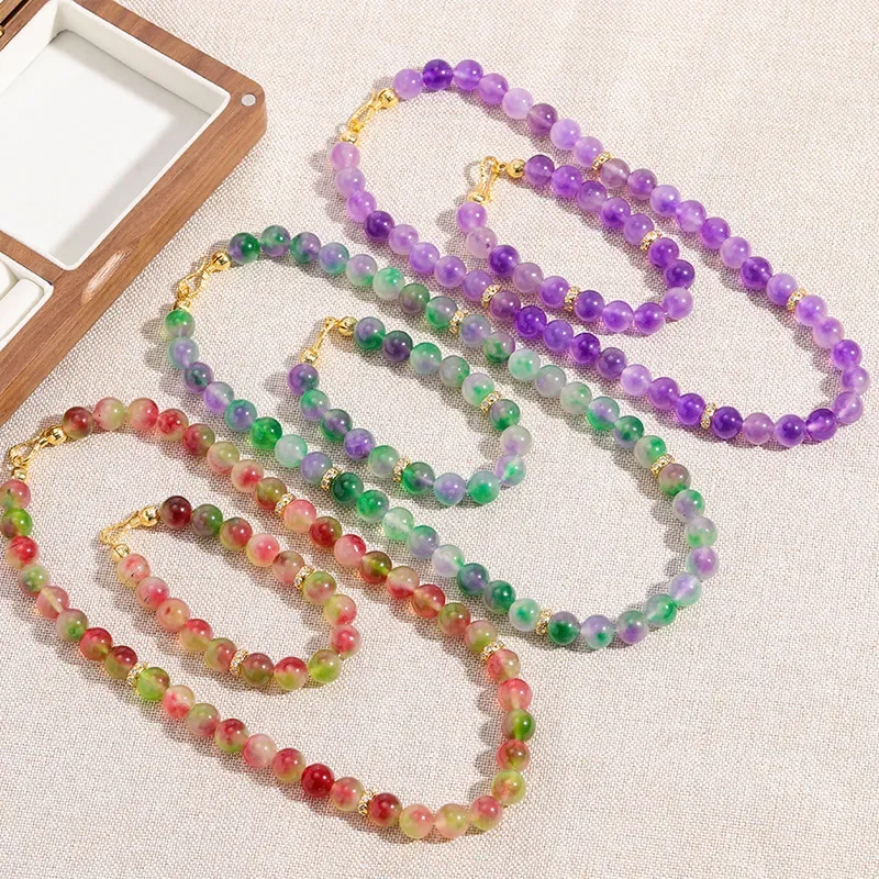 Natural Glazed Beaded Necklace Bracelet Female Bohemian Style Versatile Fashion Dopamine Stained Glass Bracelet