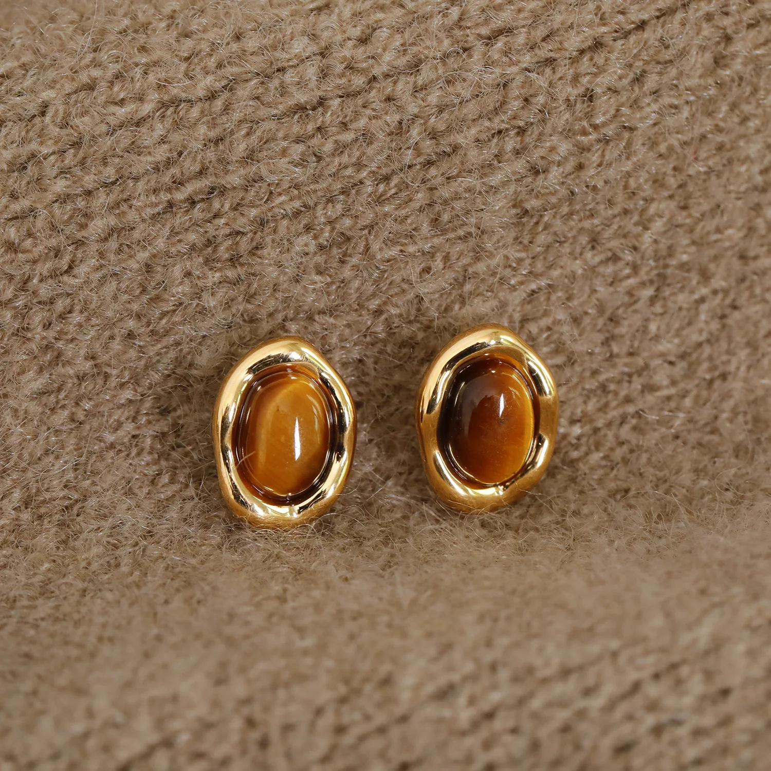 High Quality Maillard Style Tiger Eye Stone Drop Earrings Retro Luxury Senior Sense Silver Needle Earrings Daily Wear Jewelry