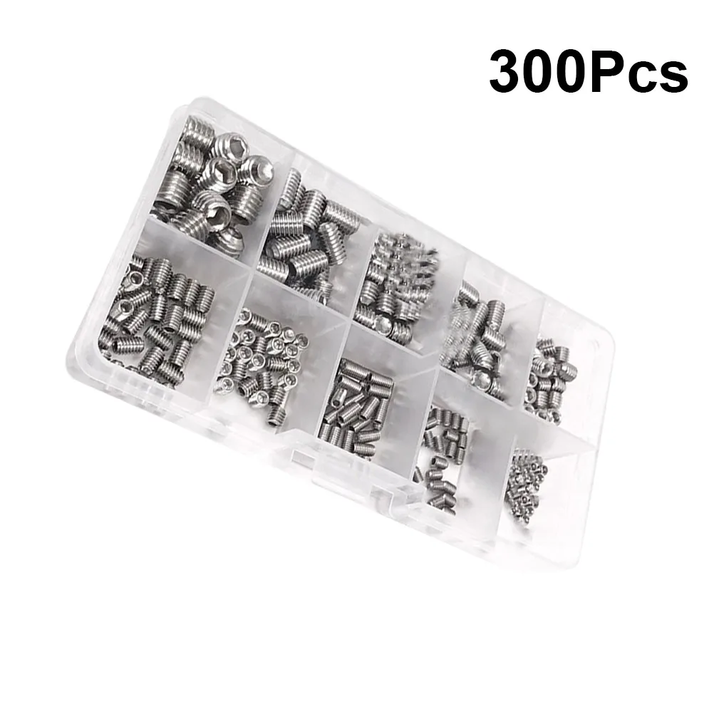 

300pcs Stainless Steel Inner Hexagon Set Screw Hex Socket Assortment Allen Grub Screw Kit Screws For Diy Repair 10 Sizes