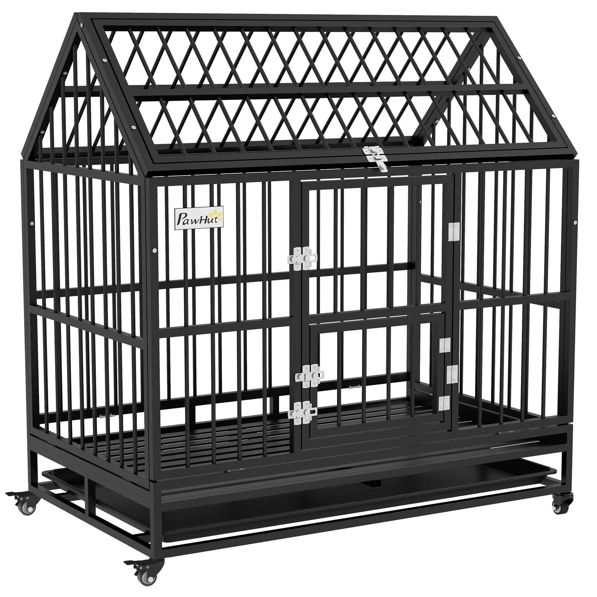 PawHut cage for large dogs 123x74x125 cm with wheels doors Black