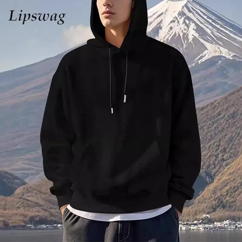 Vintage Jacquard Textured Hoodies For Mens 2024 Fall Fashion Drawstring Hooded Sweatshirts Men Casual Loose Long Sleeve Hoodie