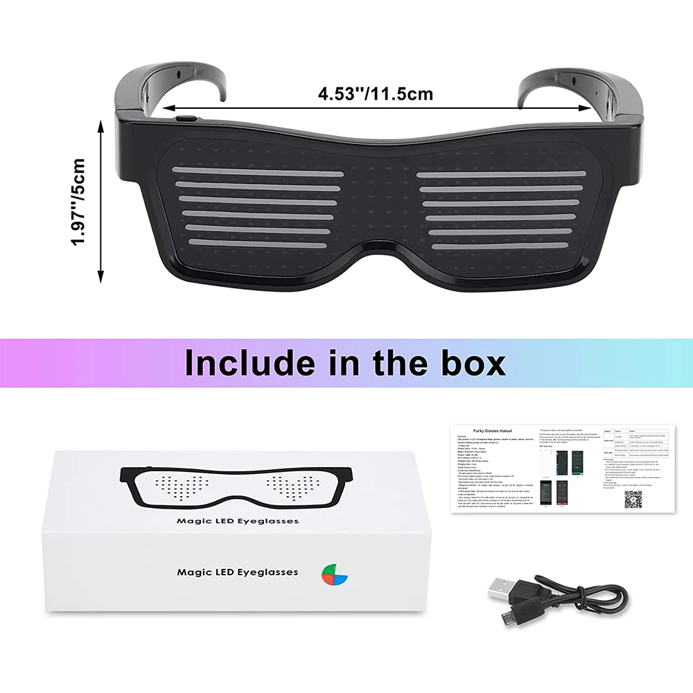 LED Glasses Customizable Light Up Glasses APP Control with DIY Text Graffiti Animation Rhythm for Parties Festival Halloween