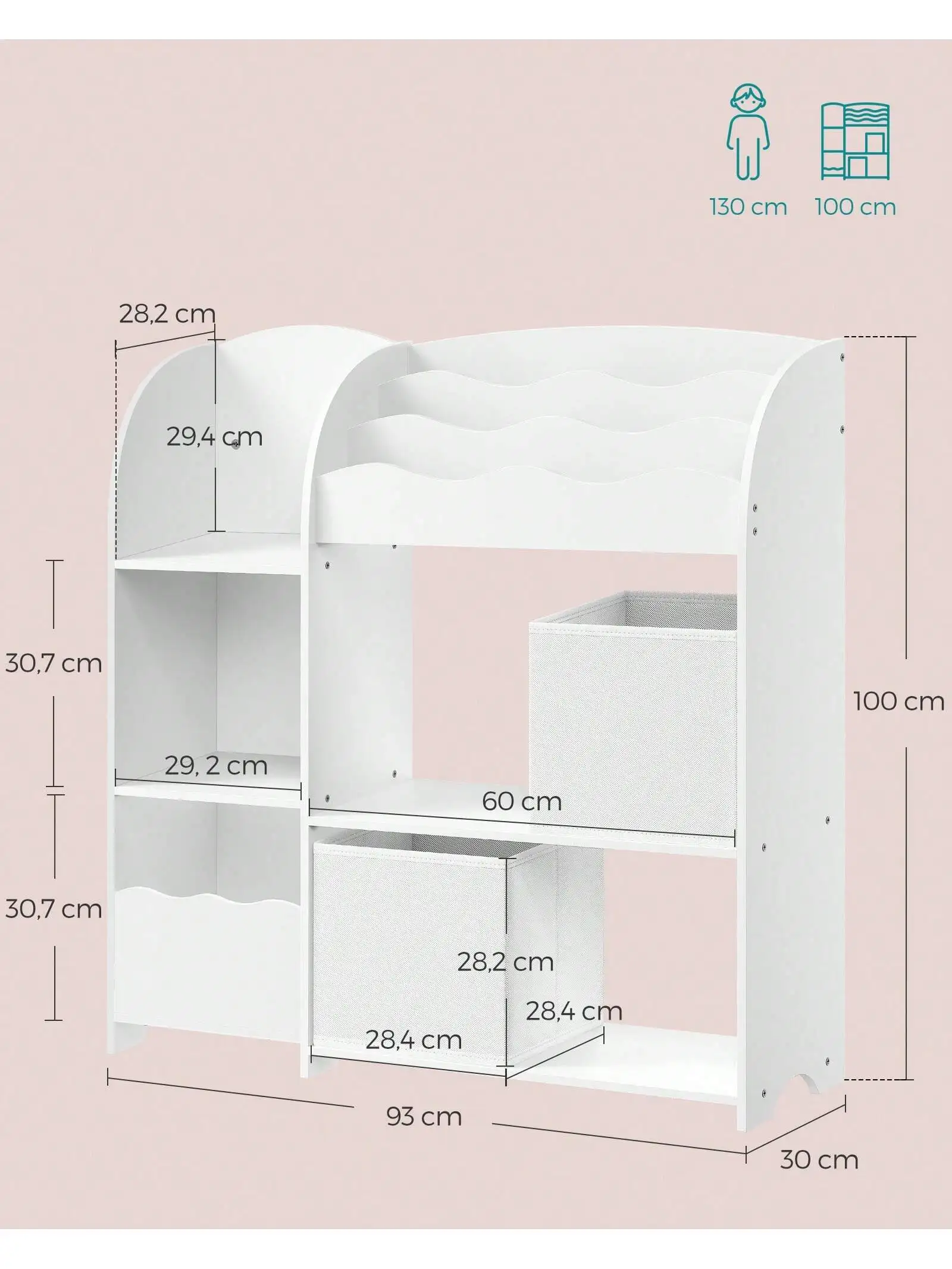 Mensola giocattolo SONGMICS, libreria per bambini, armadio per camera da letto con 2 contenitori per giocattoli, sala giochi, soggiorno, grigio