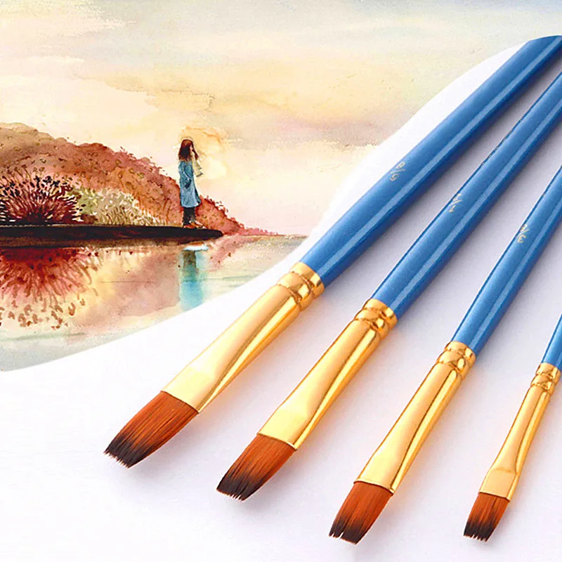 5Pcs Paint Brushes Set Nylon Hair Painting Brush Short Rod For Oil Acrylic Brush Watercolor Brushes Professional Art Supplies