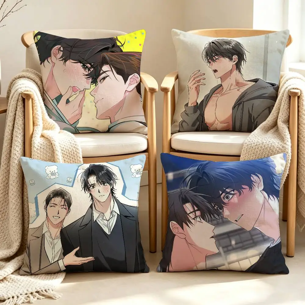 Manhwa Hit Me Hard Woon-ha Gyu-won Customizable Square Cushion Cover Double Sided Print Pillow Case