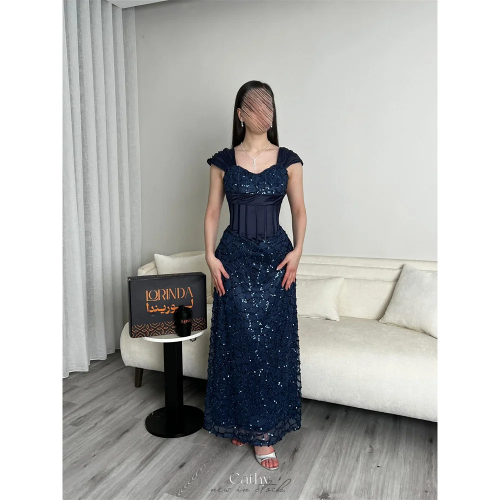 

Cathy индивидуальное темно-синее блестящее платье для выпускного вечера с короткими рукавами и молнией сзади, платья de noiva, вечерние платья длиной до пола, 2025