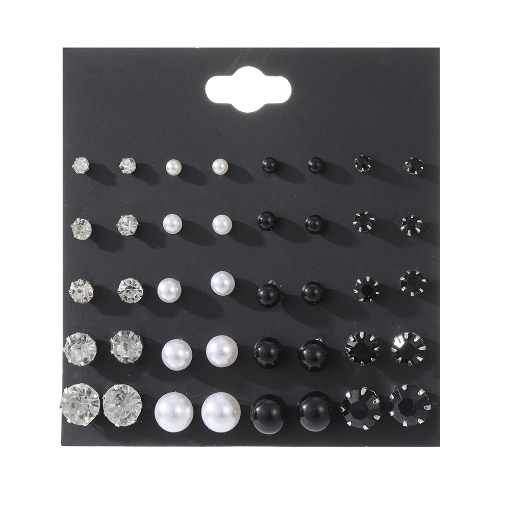 20 Pairs Women Jewelry On Ear Ball Stud Earrings Kit Black Beige Simulated Pearl Earrings Set For Bijouteria Brincos Bijoux