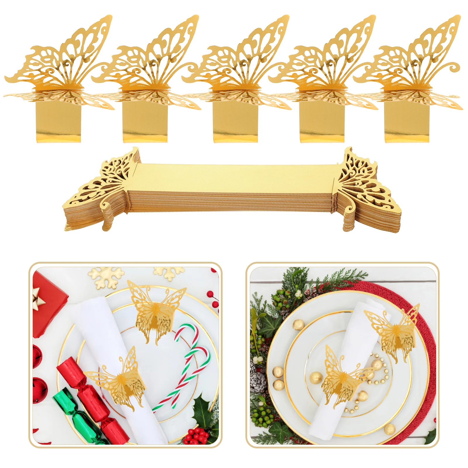 

50Pcs Napkin Rings Butterflies Design Reusable Napkin Holders Party Festival Table Decor Dining Serviette Rings for Wedding