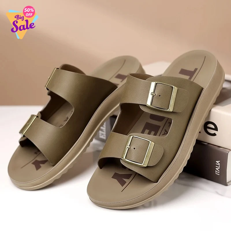 

New Design Men's Sandals Casual Summer Beach Half Drag Outdoor Wear Anti-Slip Slippers Metal Buckle Cool Slides Shoes Flip Flops