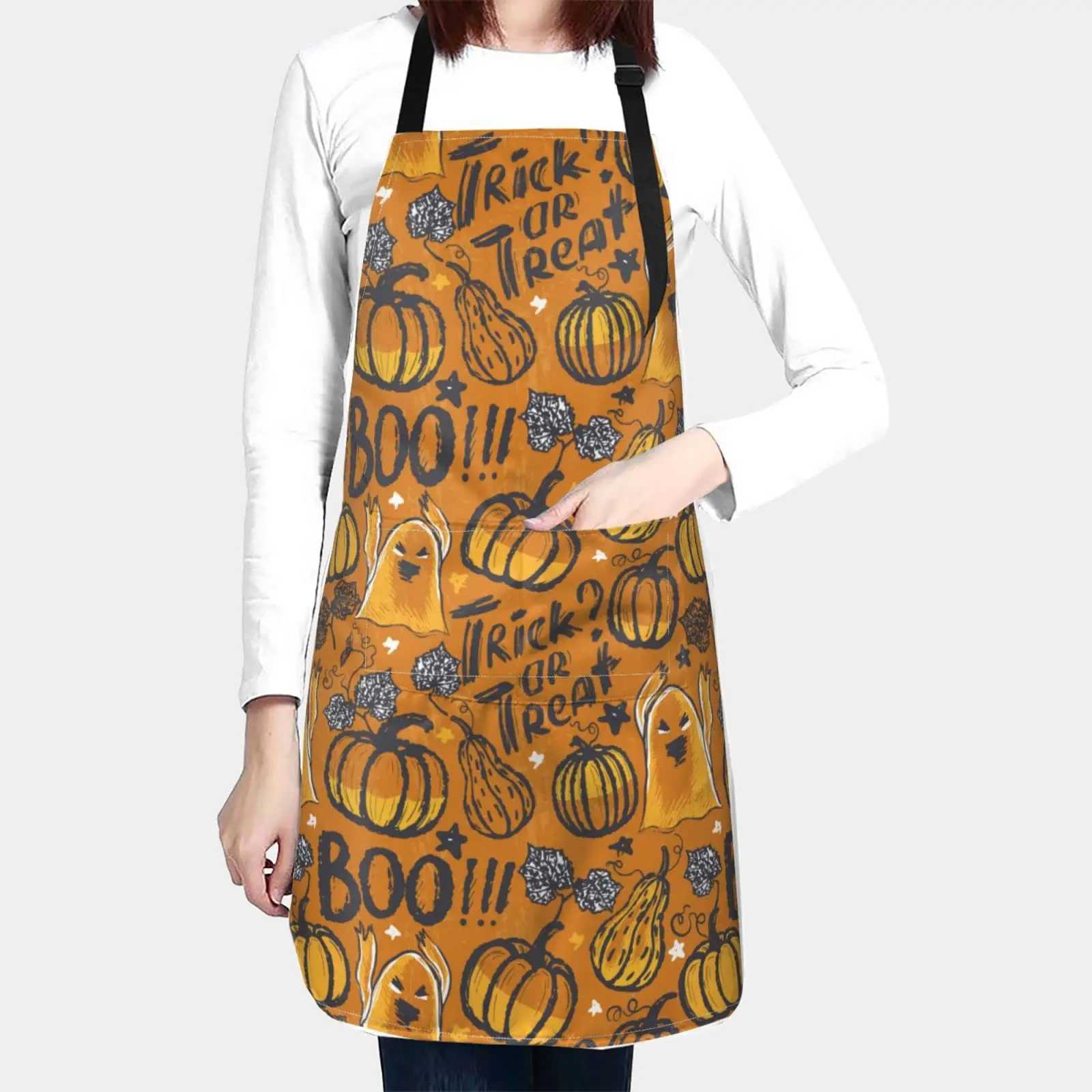 Halloween Pumpkin Trick or Treat Waterproof Apron Cooking Kitchen Apron Unisex Adjustable Apron