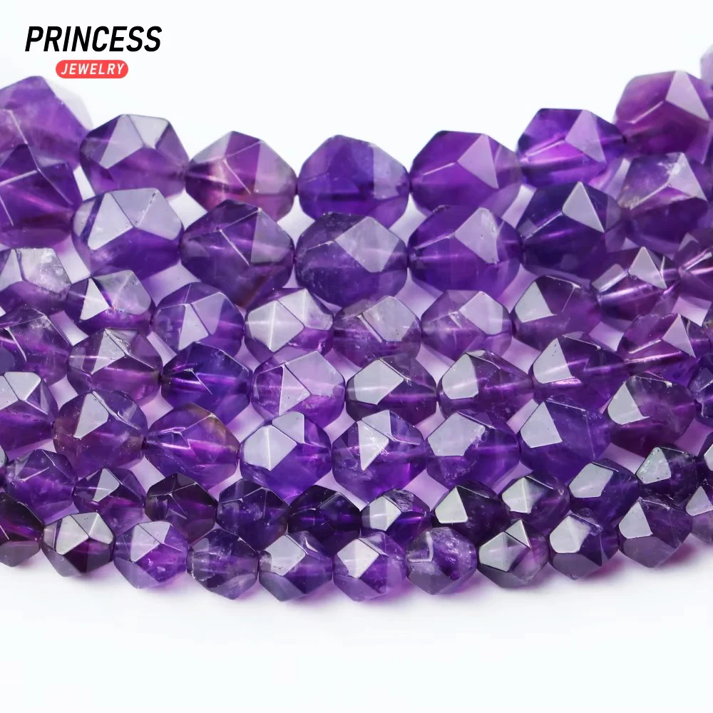 

A++ Natural Amethyst Diamond Star Faceted Cut 6 8 10mm Loose Gemstone Beads for Jewelry Making Bracelet DIY Accessories